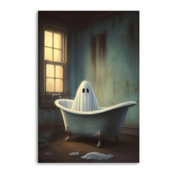 Ghost In The Bath Tub Halloween Wall Art Picture Painting Poster Canvas Print Posters Artworks Bedroom Living Room Decor 16x24inch(40x60cm)