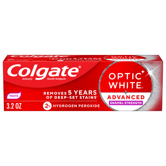 Colgate Optic White Advanced Enamel Strength Toothpaste with 2% Hydrogen Peroxide, Mint, 3.2 OZ