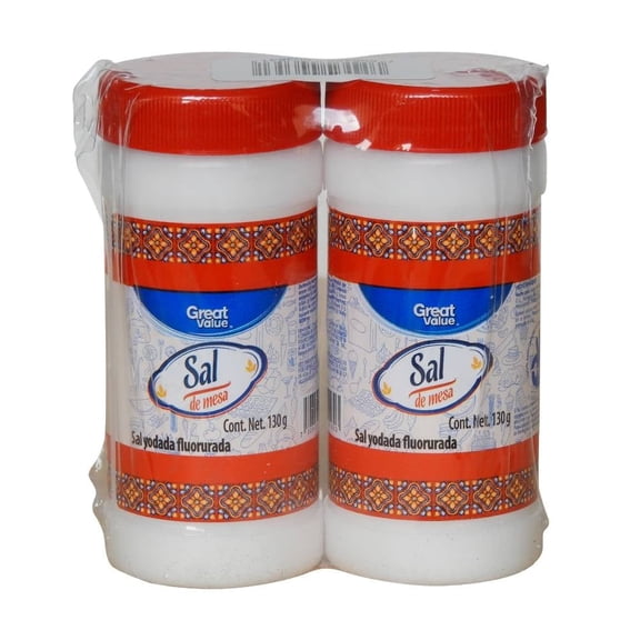 Sal Great Value de mesa yodada fluorurada 2 pzas de 130 g c/u