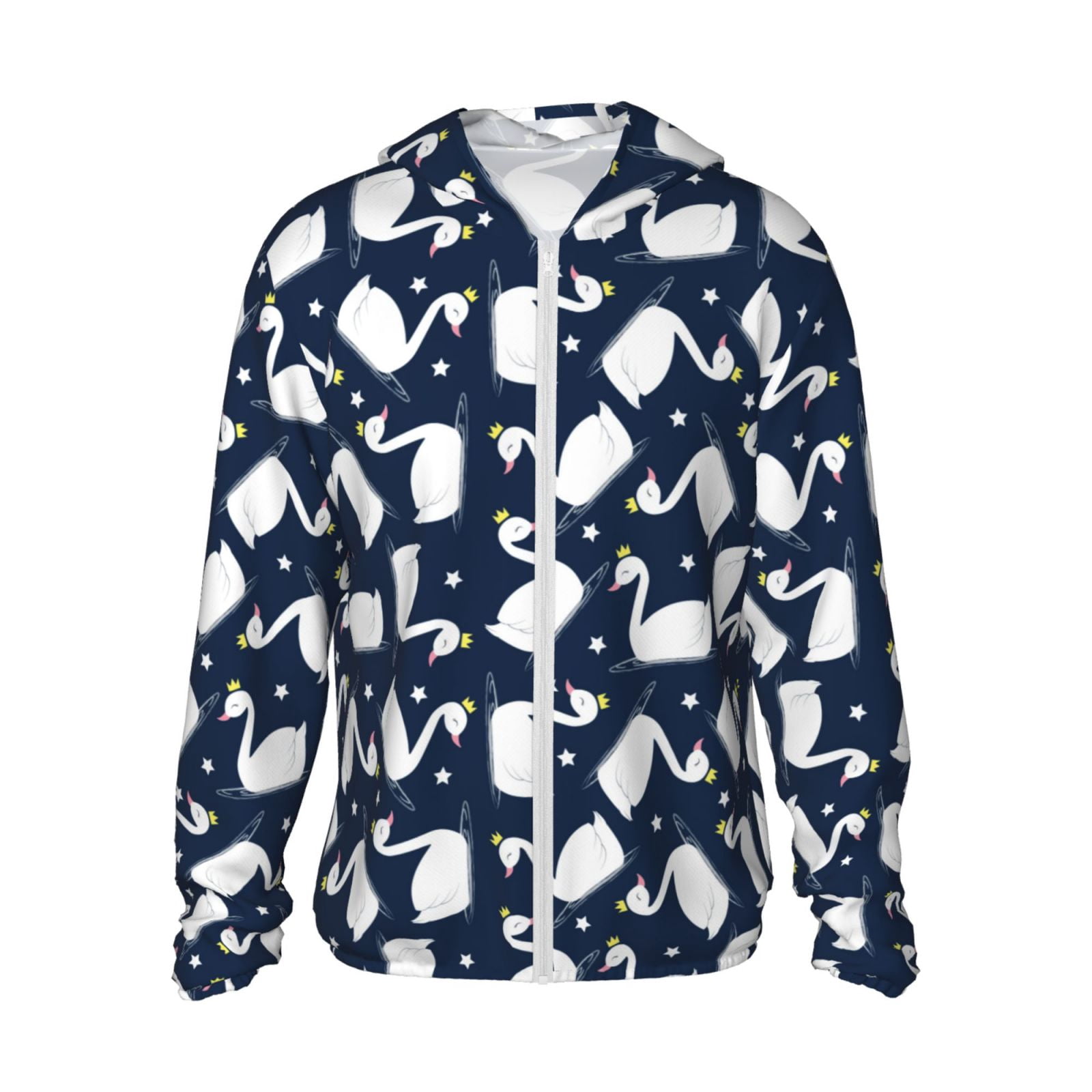 Lsque Swan Pattern UPF 50+ Lightweight Sun Protection Men's Women's Long Sleeve Shirt, Hoodie Performance -Medium