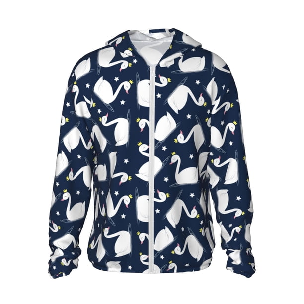 Fotbe Swan Chaqueta con Protección Solar UPF 50+ para Hombre y Mujer, Camisa con Capucha y Bolsillos-3X-Large