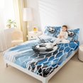 thumbnail image 4 of Homewish Soccer Sport Twin Sheet Sets,Football Game Twin Fitted Sheet,Blue Black Honeycomb Flat Sheet For Boys Kids,Ultra Soft Home Decor,3pcs, 4 of 7