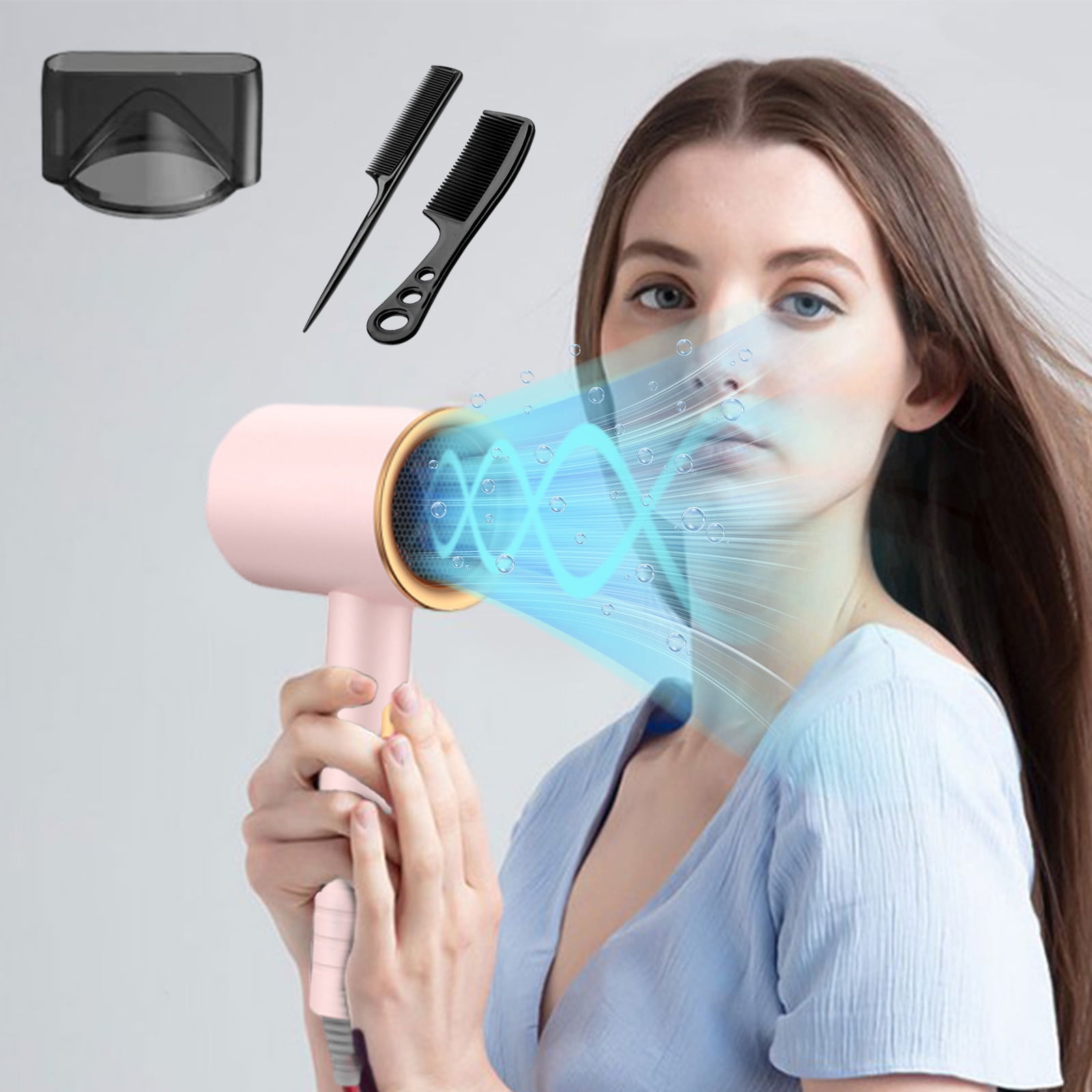 Wzzjkit Hair Dryer High-power Hair Care Dryer Home Hair Dryer Portable Quick Drying Hot Cool Wind Comb Hair Salon Blowing Dryer with Combs Suit Family Gifts