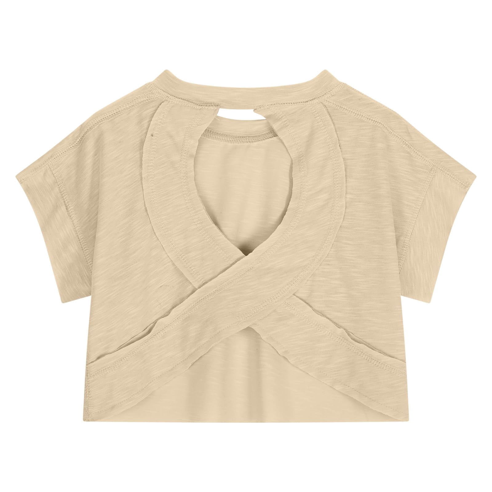 Faraee Teen Girls Open Back Shirts Backless Yoga Workout Summer Cute Tee Tops Short Sleeve Crop Oversized T Shirts Clothes 4t 5t 6t 7t 4-14 Years Beige