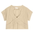 thumbnail image 4 of CAICJ98 T Shirts for Girls Summer Tops Motion Fashionable Cute Round Neck Short Sleeve Open Back Shirts Sports Casual Backless Tees (Beige,11-12 Years), 4 of 7