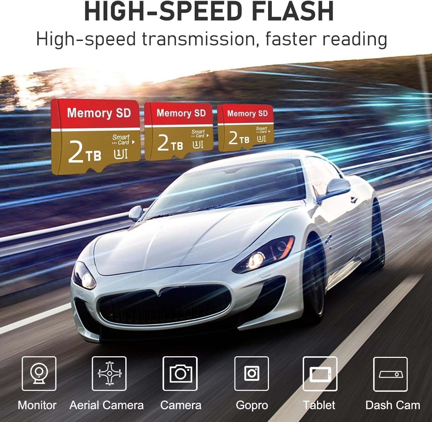 2000 Micro SD Card 2T Micro SD Memory Cards 2000 Mini SD Cards Class 10 High Speed for Cellphone,Camera,GOPRO,Tablet and Surveillance 2-pack