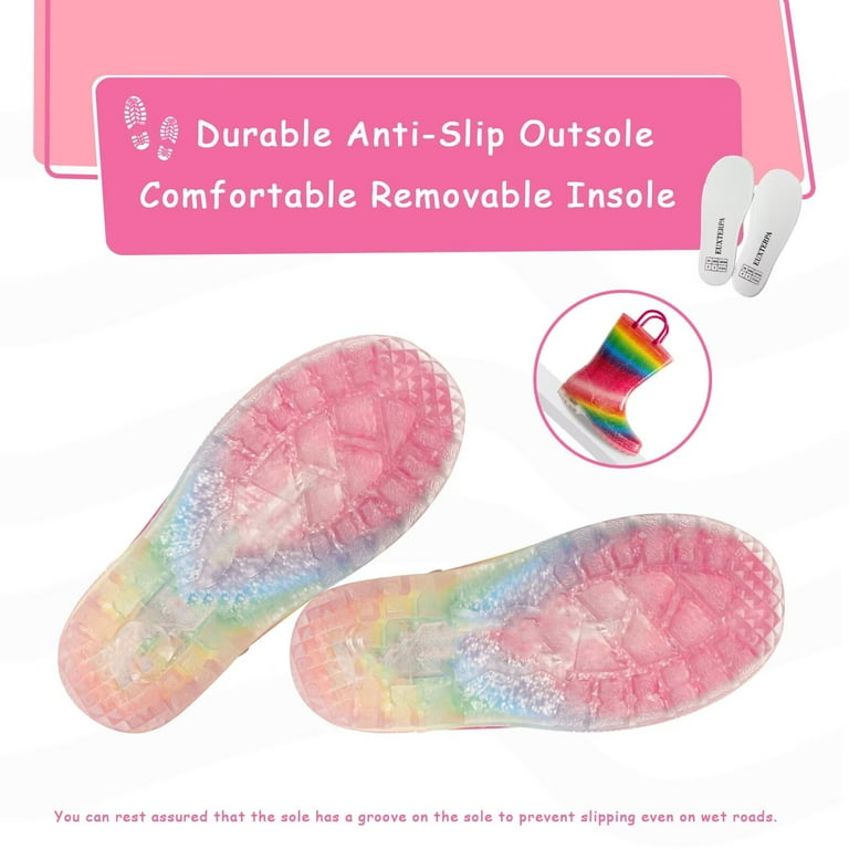 EUXTERPA Girls Glitter Rain Boots, Light Up, Waterproof with