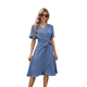 thumbnail image 1 of Vestido Cruzado para Mujer, Cuello en V, Corta, Lazo en la Cintura, Volantes, Abertura, Vestido Informal Midi, Gris Azul, L, 1 of 9
