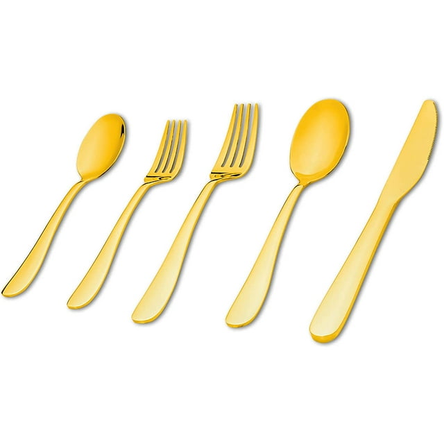 30 Piece Silverware Set for 6, 30 pcs Stainless Steel Flatware Set, Dinning Tableware Cutlery Set, Mirror Polished Utensils for Lunch Dinner, Include Knife Fork Spoon for Home (Gold Titanium)