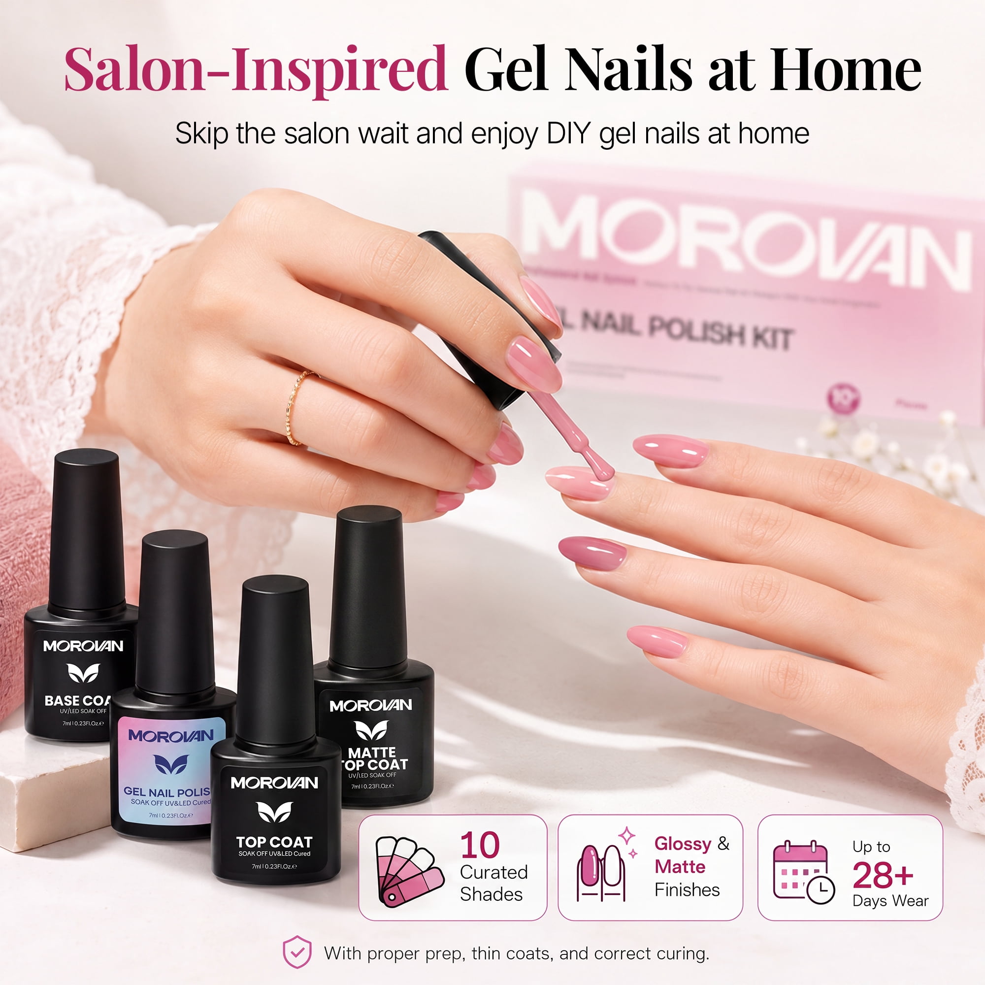 Morovan 10-Color Gel Nail Polish Set,Milky White Nude Pink Sheer with Base Coat,Top Coat & Matte Top Coat,Gift Set for Women
