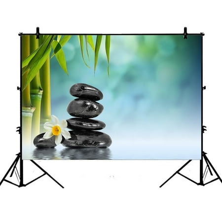 Image of YKCG 7x5ft Pebble Stones Underwater in Lake with Bamboo Leaves Narcissus Daffodil Photography Backdrops Polyester Photography Props Studio Photo Booth Props
