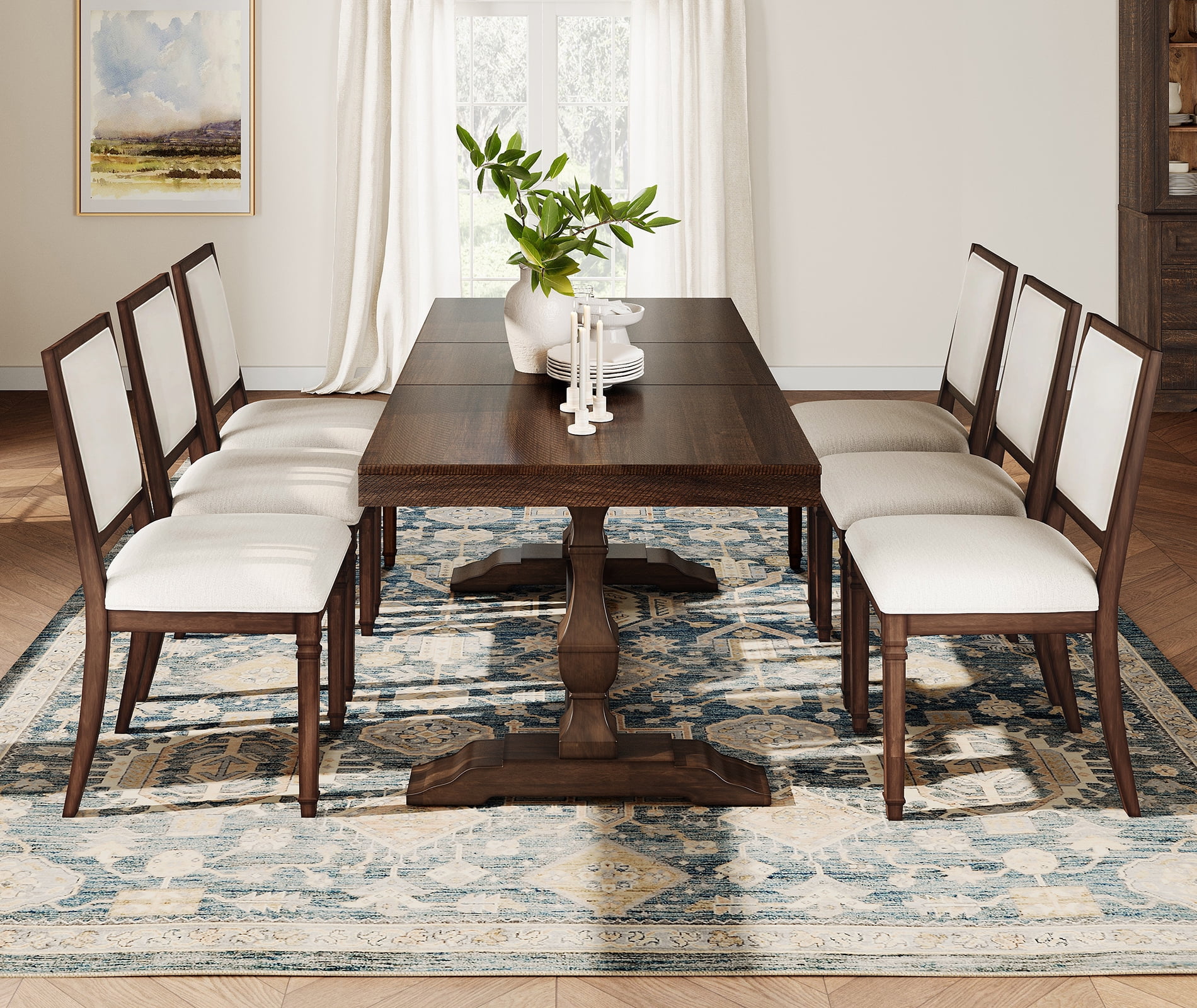 WAMPAT Modern Upholstered Dining Chairs Set of 6,Farmhouse Kitchen Chairs with Fabric Cushion & Solid Back for Dining Room,Living Room,Espresso Brown