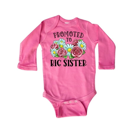 

Inktastic Promoted to Big Sister with Flowers Gift Baby Girl Long Sleeve Bodysuit