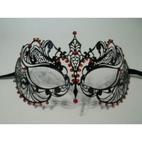 Black Ruby Red Crystal Beauty Laser Cut Venetian Mask Masquerade Metal Filigree