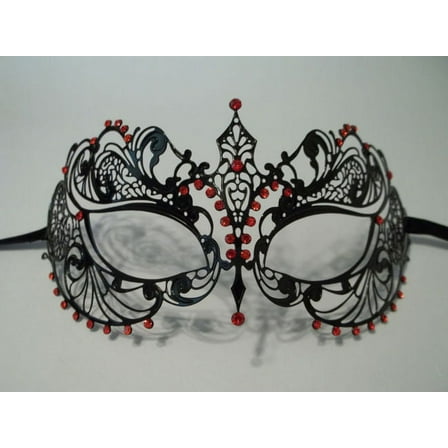 Black Ruby Red Crystal Beauty Laser Cut Venetian Mask Masquerade Metal Filigree