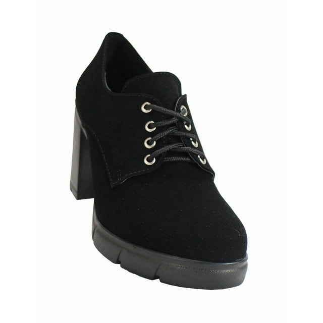 ZAPATO DE MUJER VESTIR NEGRO NOBUCK SINTETICO MARCA LEON 7400