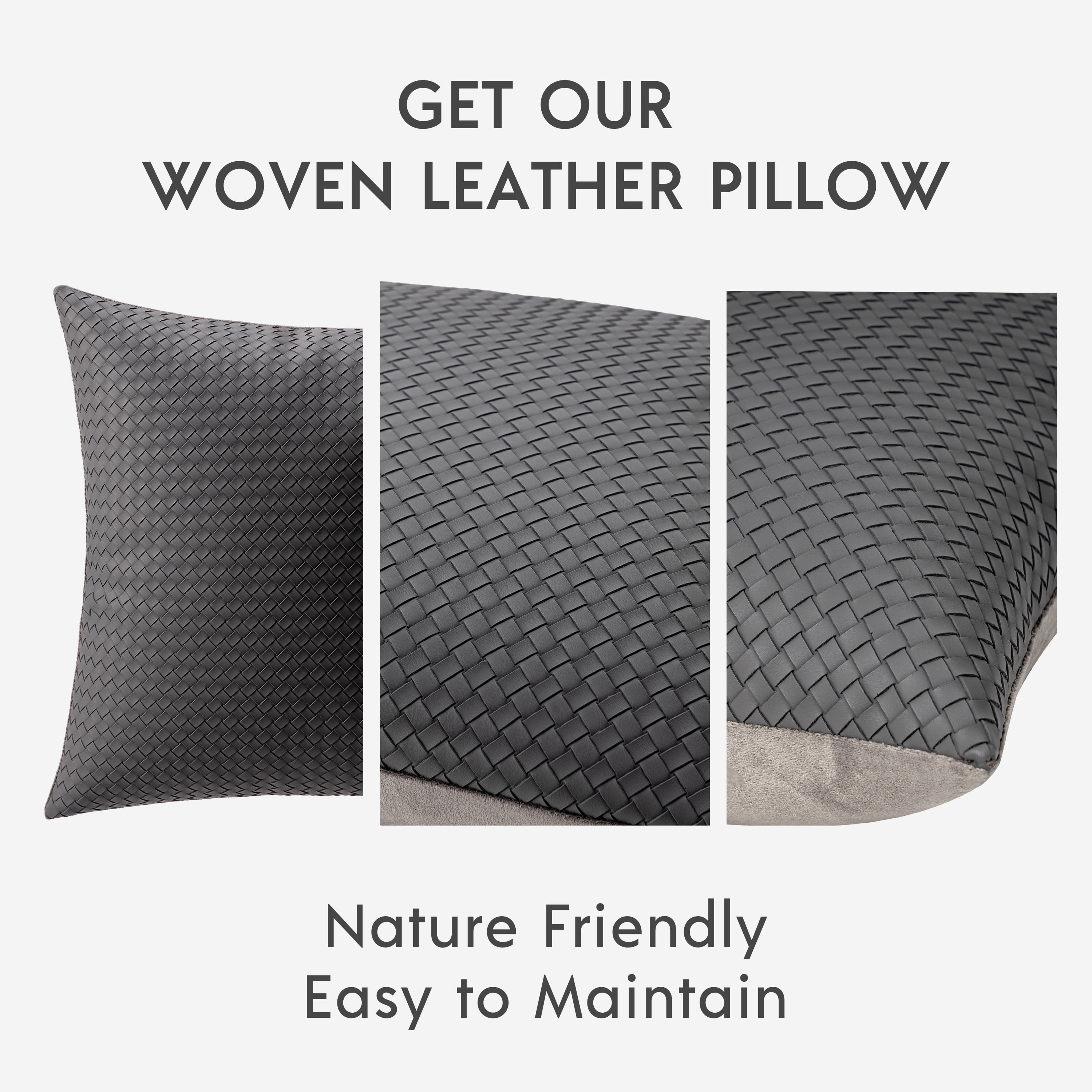 Phantoscope Modern Faux Leather Woven Square Cusion Solid Accent