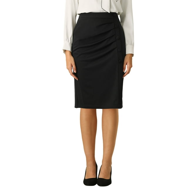 Falda lápiz elástica de cintura alta con fruncido para mujeres Inspire Chic, falda midi ajustada XL negra