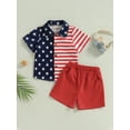 thumbnail image 2 of jaweiwi Toddler Kids Boys 4th of July Outfits, 12M 24M 2T 3T 4T 5T 6T Short Sleeve Stars and Stripes Print Shirt + Shorts Clothes Set, 2 of 8