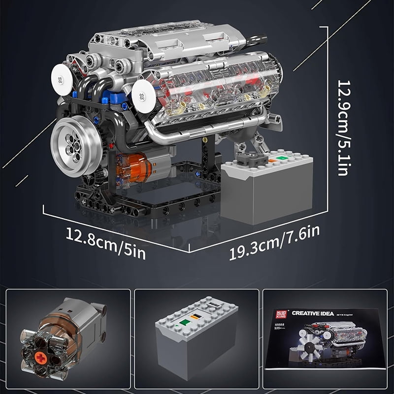 SNOWEAGLE Mould King V8 Engine Building Blocks Sets, MOC Scale Model Kit with Battery and Motor, Collectible Set for Adults, Handmade Set of Building Blocks,Construction Toys (535 Pcs)