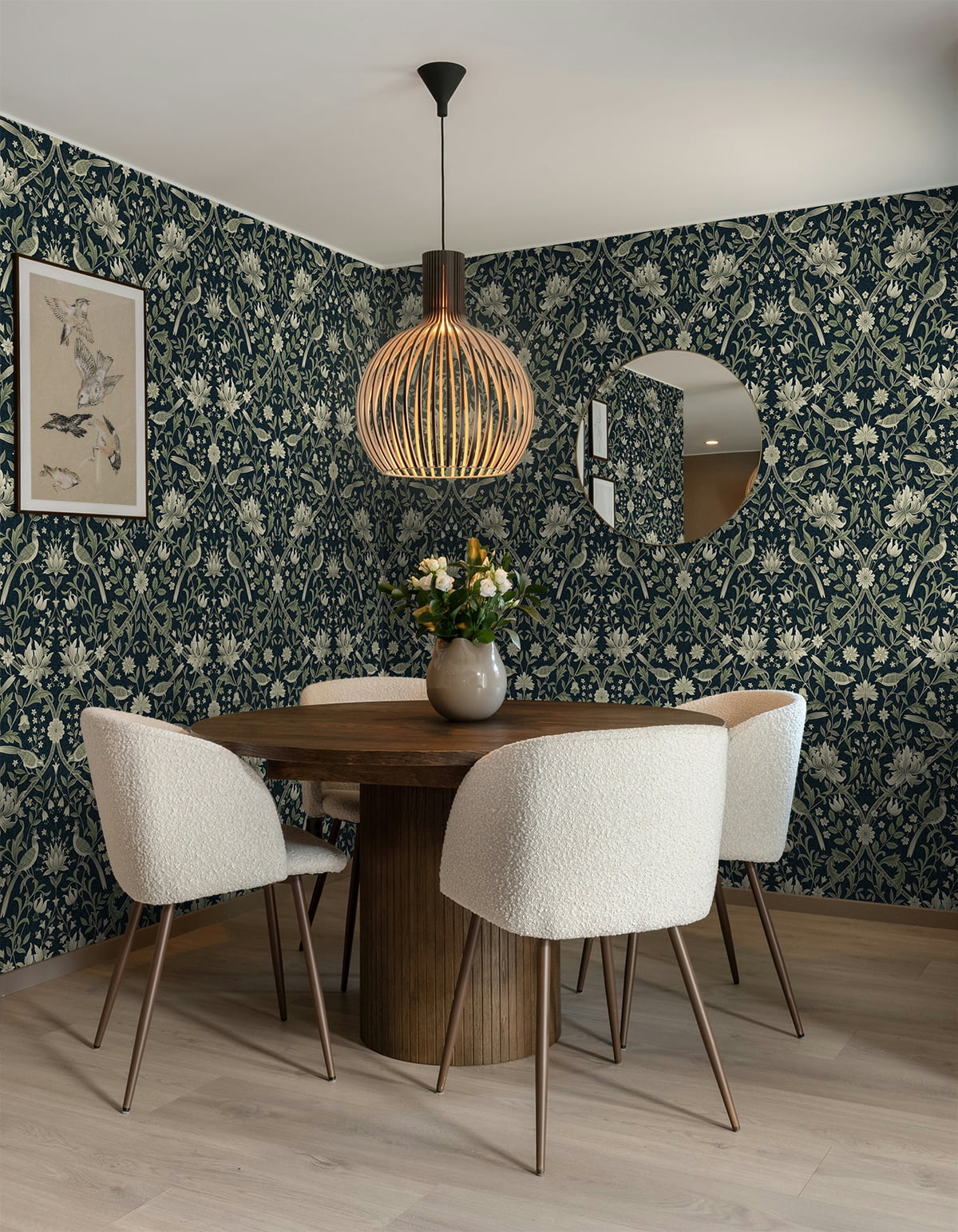 NextWall Blue & Sage Vintage Bird Ogee Peel and Stick Wallpaper - 20.5 in. W x 18 ft. L Roll