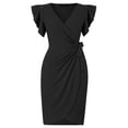 thumbnail image 6 of UVN V Neck Women Bodycon Dress Ruffle Sleeve Party Dress Casual Sheath Cocktail Wrap Gown, 6 of 7