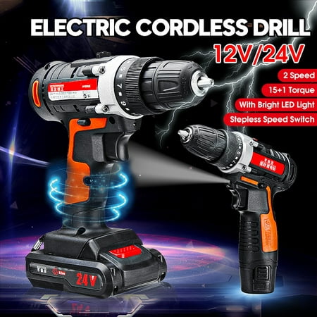 Cordless Drill Impact Wrench Gun Kit Set 2-Speed 15 Gear High Torque Drill 12V/24V (without