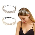 thumbnail image 3 of 2PCS Bohemian Lace Faux Pearl Headband Jeweled Headband For Women Stretchy Floral Headwear Accessories, 3 of 8
