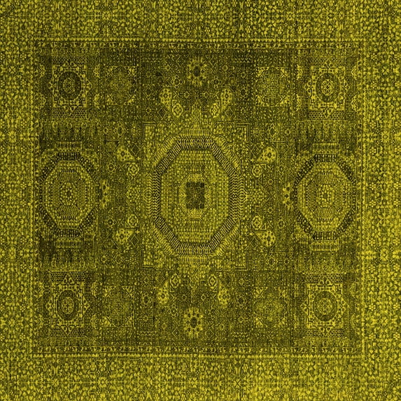 Ahgly Company Machine Washable Indoor Square Abstract Yellow Modern Area Rugs, 5' Square
