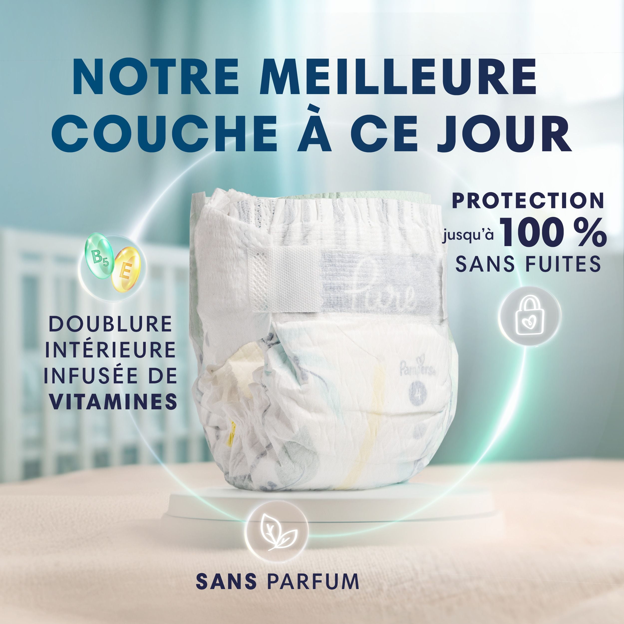 Couches pour bébés Pampers Pure, taille 2 ( à [12 lb à 18 lb]), jusqu’à 100 % sans fuites, couches douces hypoallergéniques haut de gamme