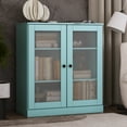 thumbnail image 2 of Palace Imports 100% Solid Wood 3-shelf Bookcase with Adjustable Shelves and Frosted Glass Doors, Aqua Blue, 2 of 5