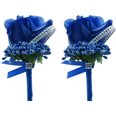 2pcs Artificial Flower Men Boutonniere, Royal Blue