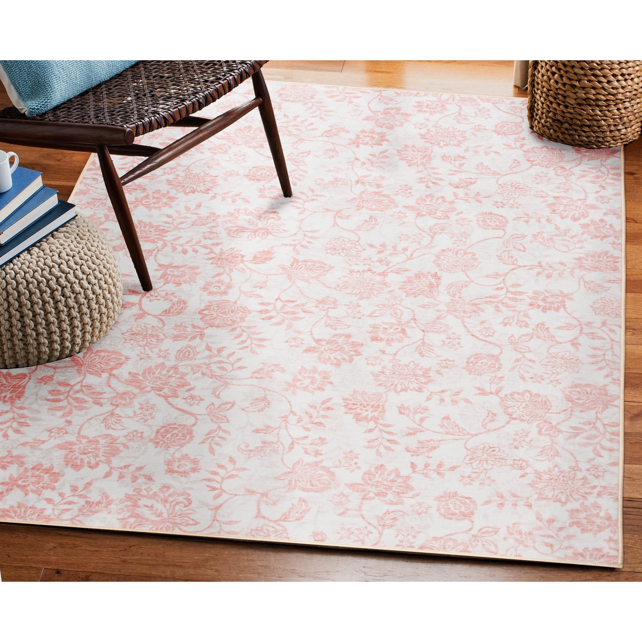 Mainstays Indoor Accent Rug, Pink and White Floral Faux Fur, 4 ft x 5 ft 6 in
