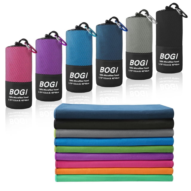 Toalla BOGI de microfibra Travel Sports, 40 x 81 cm, 2 unidades, negra