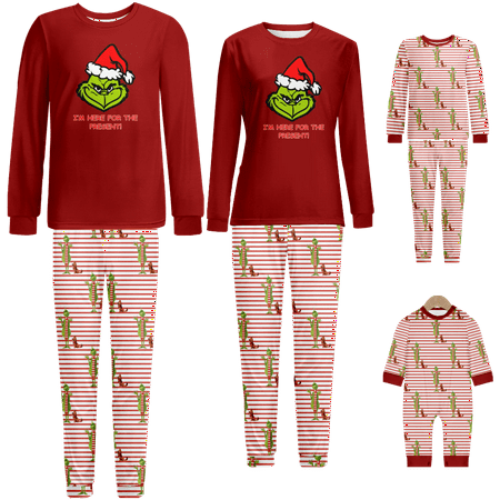 

Holiday Family Matching Christmas Pajamas Sleepwear Set The Grinch Red Stripe Print Sizes Baby-Kids-Adult-Pet 2-Piece Top and Pants Bodysuits Unisex Pajamas Set