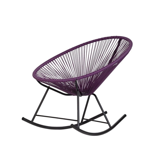 Acapulco Rocker Chair – Stylish Indoor -Outdoor Rocking Chair with a Comfortable Grey Woven Seat and Sleek Black Frame, Perfect for Relaxing in Your Garden, Patio, or Balcony