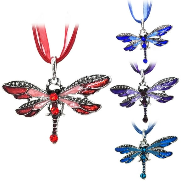SmartBy Vintage Shiny Rhinestone Inlaid Dragonfly Pendant Women Insect Necklace Jewelry
