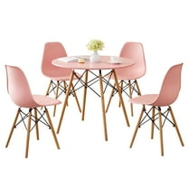5-Piece 31.5'' Round Dining Table Set for 4, Kitchen Table Chair Set of 4, Mid-Century Modern Dinette Dining Room Table Set Dinner Table for 4 W/Solid Wood Legs, Pink