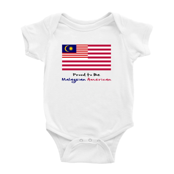 Proud to Be Malaysian American Flag Cute Baby Romper Bodysuit For Boy Girl (White, 3-6 Months)