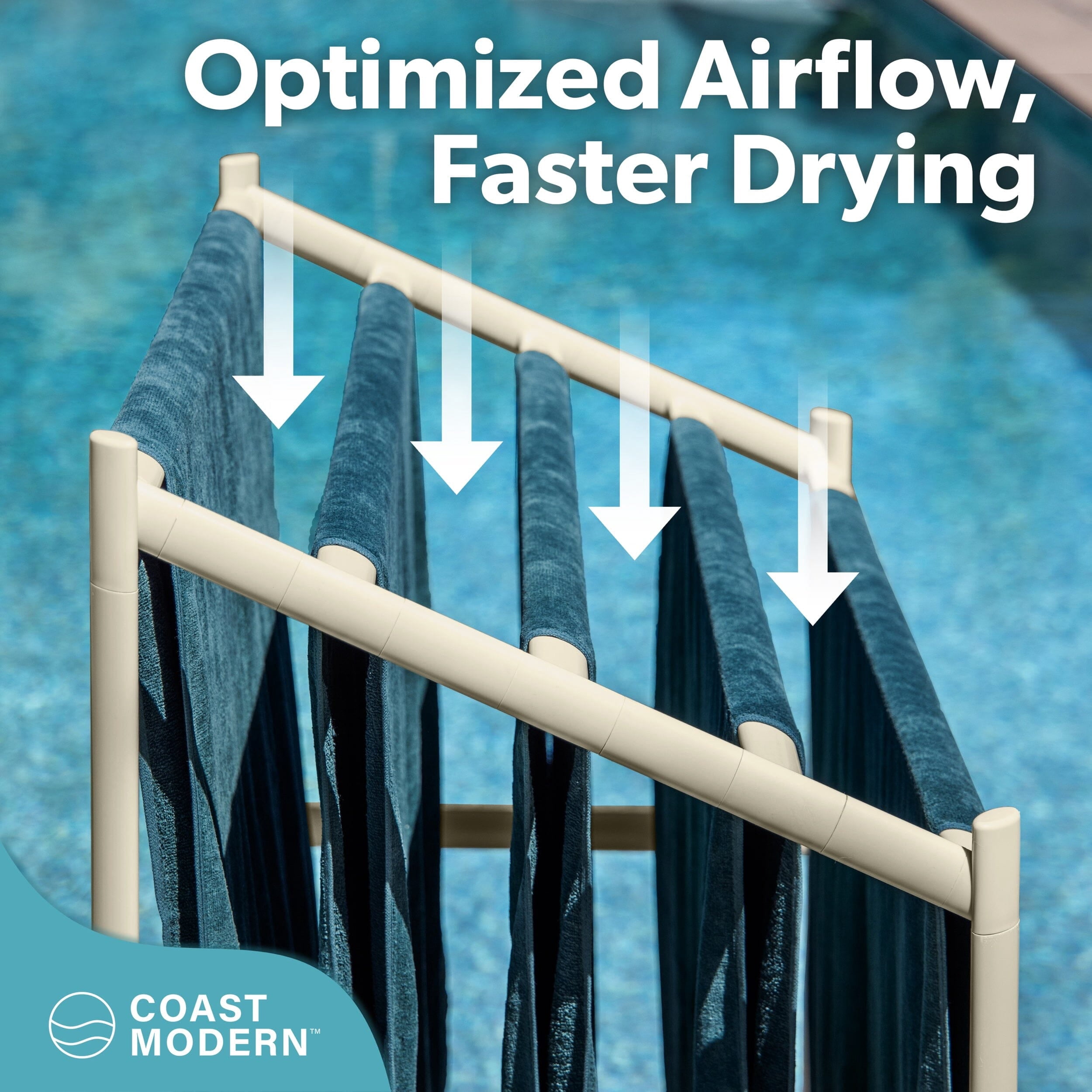 Coast Modern Pool Towel Rack – 5 Beach Towel PVC Drying Rack for Outdoor & Indoor Use - Sand