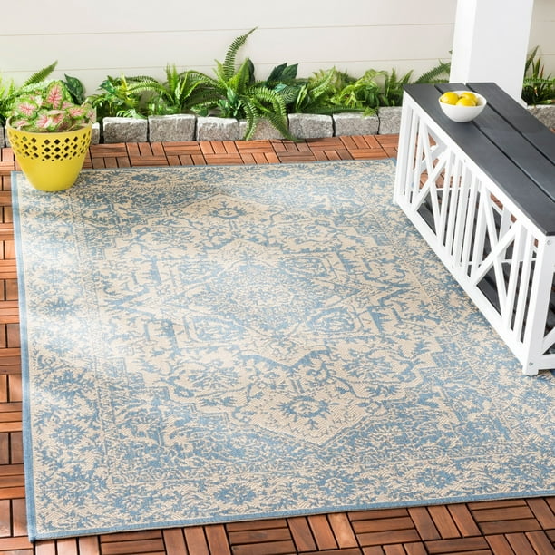 SAFAVIEH Beach House Orville Indoor/Outdoor Area Rug Cream/Blue, 5'3