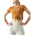 thumbnail image 4 of Opperiaya Hauts de Sport pour Femmes, Manches Courtes Col Rond Asymétrique T-Shirts de Yoga Course, 4 of 8
