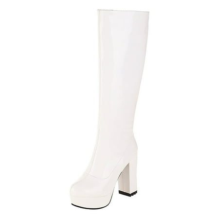 GHSOHS Cowboy Boots for Women Mid Calf Boots Knee High Boots Black Boots Knee High Boots Women s High Boots PU Super High Heels Boots Comfort Rain Boots Dress Shoes Wide Calf Boots Size 41