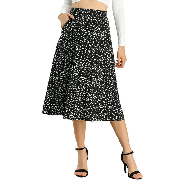 Falda midi A-line de mujer INSPIRE CHIC con estampado floral de gasa, faldas vintage de verano, color negro