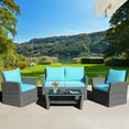 thumbnail image 1 of Gymax Ensemble de Conversation en Rotin pour Patio 4 Pcs Ensemble de Meubles d'Extérieur avec Coussins Turquoise, 1 of 10