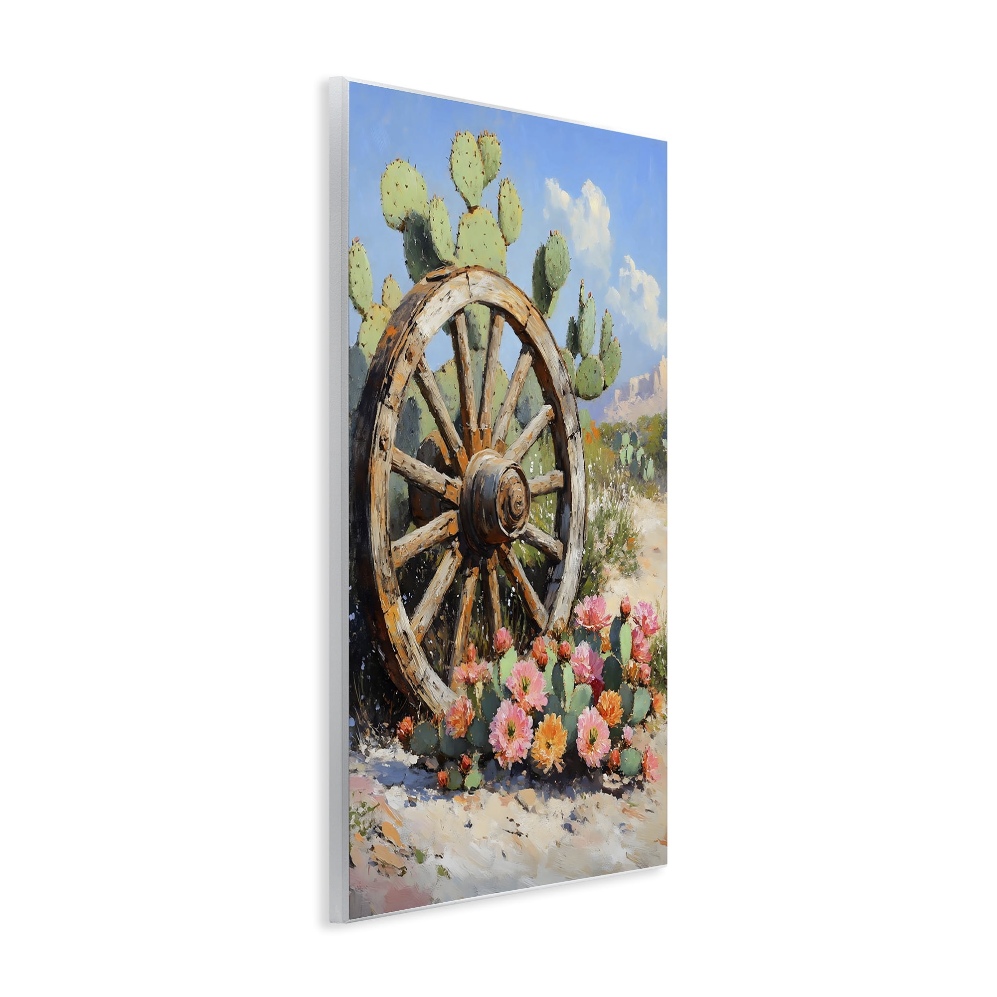 Stupell Industries Wagon Wheel Among Cactus Wall Plaque Art, design by Franklyn Gregory