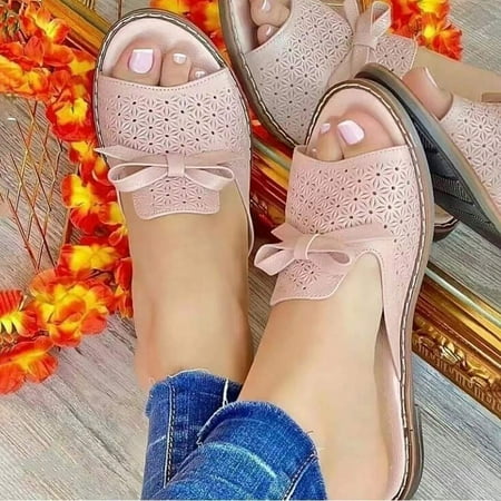 

Fidelma Women s Slippers Hollow Out Bow Sandals Women s Flat Shoes Slippers Women s Sandals Women s Slippers Pink 36