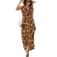 thumbnail image 2 of Brown Yellow Giraffe Print Pattern Dress Summer Street Style Bohemia Long Dresses Female Sleeveless Printed Maxi Dress, 2 of 9