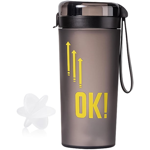 Botella de Agua 400ml Portátil shaker Gran Capacidad Botella Coctelera con Tapa a Prueba de Fugas y Bola Revuelta para Gimnasio, Correr, Equitación, Oficina-Negro