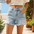 thumbnail image 4 of Karymi Running Shorts for Women High Waist Frayed Hem Denim Shorts, Loose A‑Line Summer Jean Shorts with Pocket for Daily Beach Vacation Athletic Shorts for Women, 4 of 4